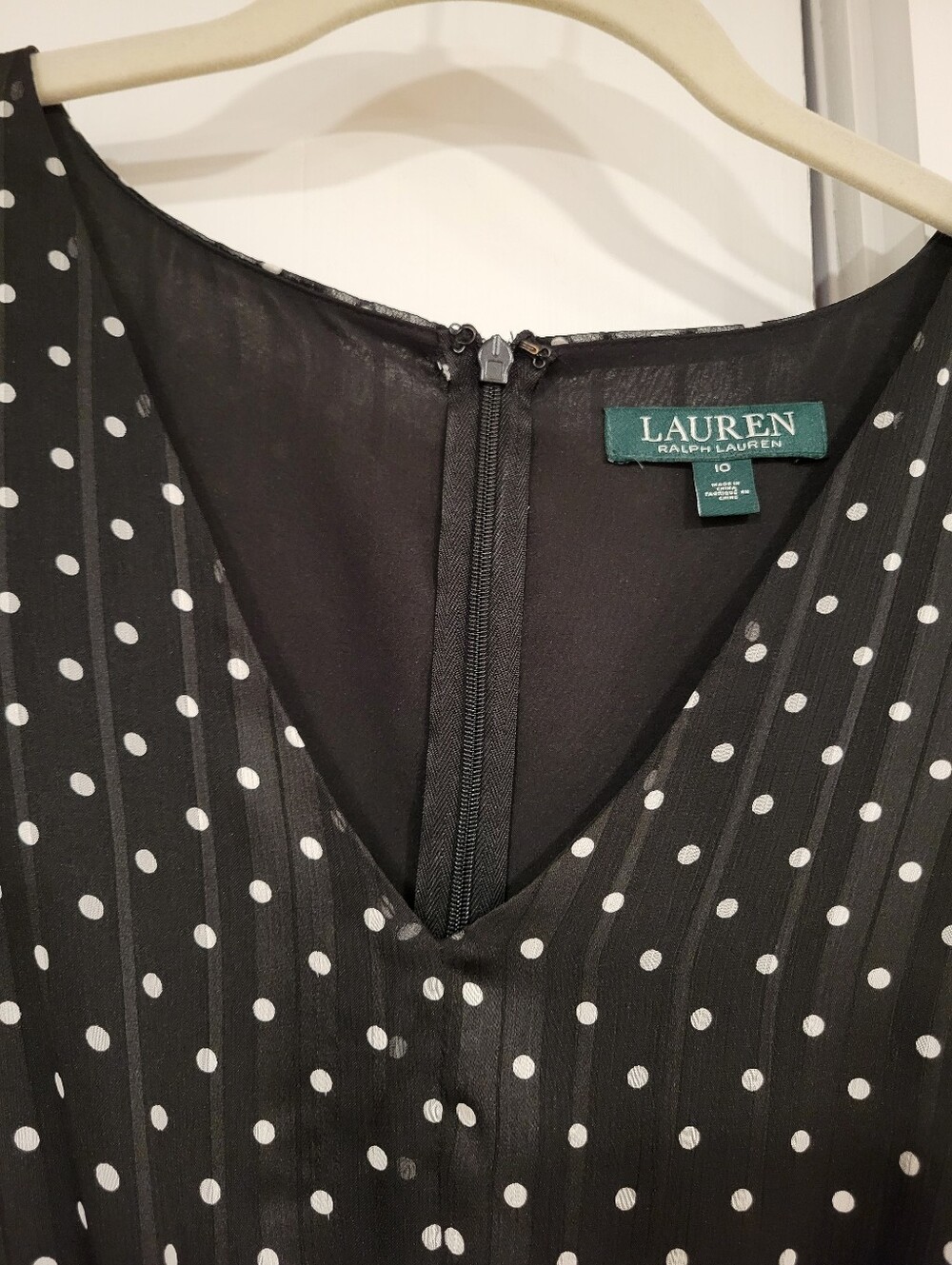 Lauren Ralph Lauren Black & White Polka Dot Dress Front Tie V Neck 10 Careerwear - Picture 8 of 16